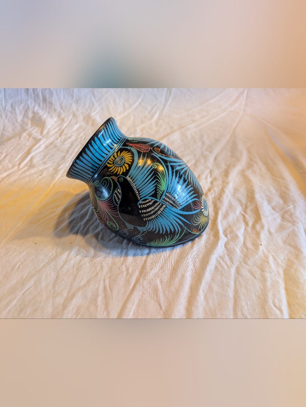 2/80$ Vintage Tonola Vase Wall pocket with Blue, Yellow, Green and Pink Bird